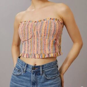 Pilcro Women’s Size M Rainbow Smocked Top Festival Going Out Strapless